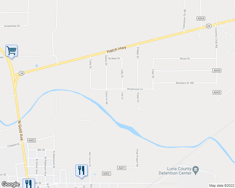 map of restaurants, bars, coffee shops, grocery stores, and more near 2208 Lily Drive Northeast in Deming