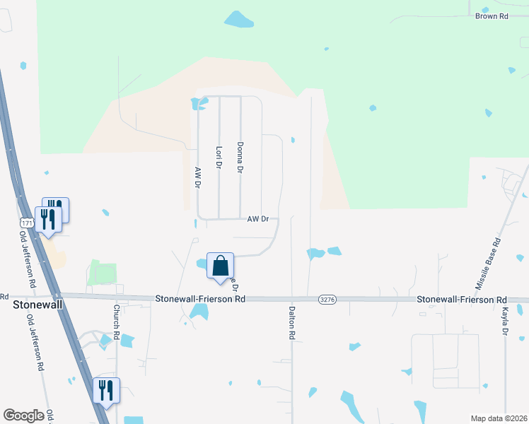 map of restaurants, bars, coffee shops, grocery stores, and more near 112 Donna Drive in Stonewall