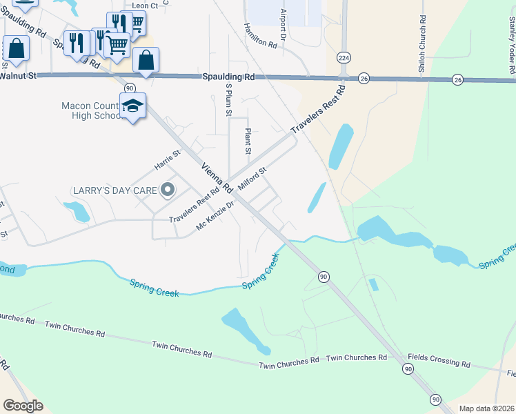 map of restaurants, bars, coffee shops, grocery stores, and more near 812 Vienna Road in Montezuma