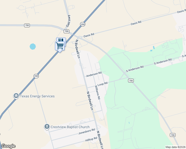 map of restaurants, bars, coffee shops, grocery stores, and more near 2509-2605 Williams Road in Big Spring