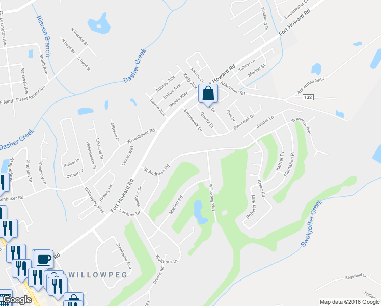 map of restaurants, bars, coffee shops, grocery stores, and more near 118 Saint Andrews Road in Rincon