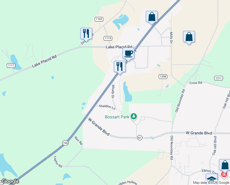 map of restaurants, bars, coffee shops, grocery stores, and more near 13303 Texas 155 in Tyler