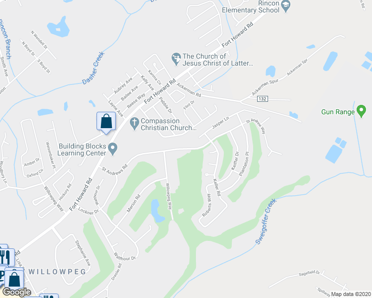 map of restaurants, bars, coffee shops, grocery stores, and more near 222 Saint Andrews Road in Rincon