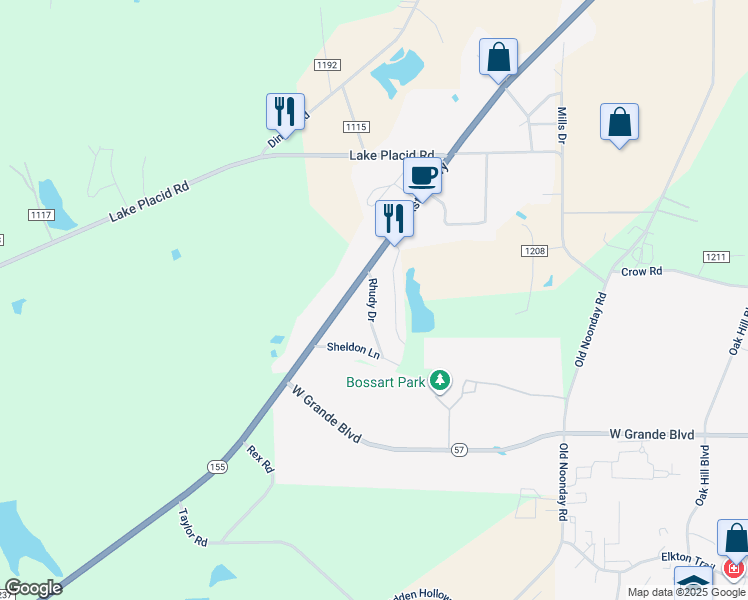 map of restaurants, bars, coffee shops, grocery stores, and more near 13303 Texas 155 in Tyler