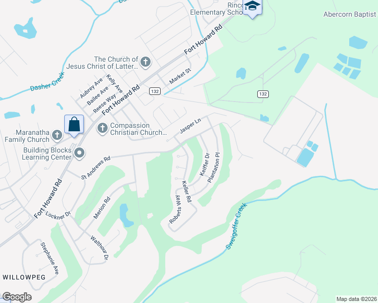 map of restaurants, bars, coffee shops, grocery stores, and more near 300 Saint Andrews Road in Rincon