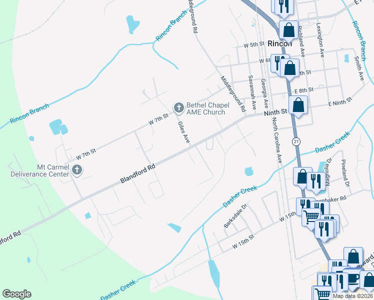 map of restaurants, bars, coffee shops, grocery stores, and more near 520 West 9th Street in Rincon