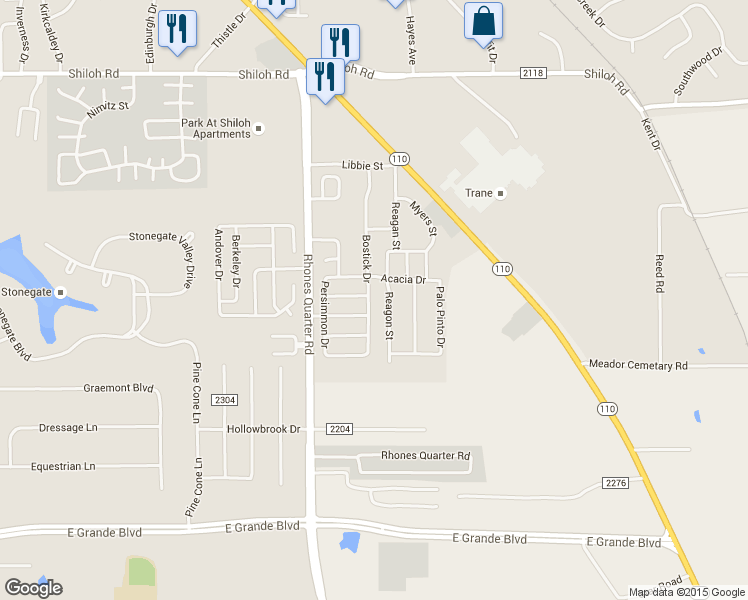 map of restaurants, bars, coffee shops, grocery stores, and more near 5716 Bostick Drive in Tyler