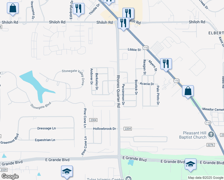 map of restaurants, bars, coffee shops, grocery stores, and more near 5714 Gloucester Drive in Tyler