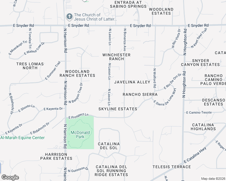 map of restaurants, bars, coffee shops, grocery stores, and more near 4360 North Lason Lane in Tucson