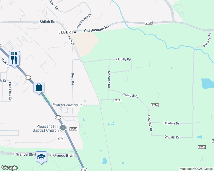 map of restaurants, bars, coffee shops, grocery stores, and more near 13195 Monarch Road in Tyler