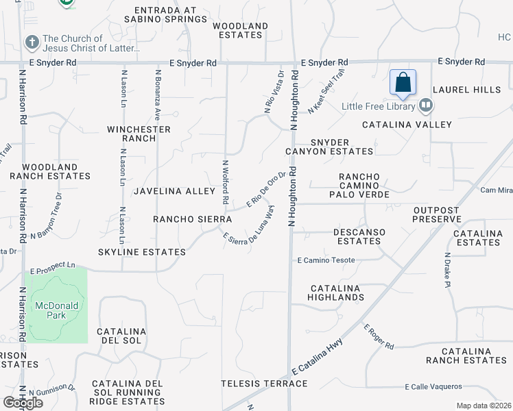 map of restaurants, bars, coffee shops, grocery stores, and more near 10170 East Rio De Oro Drive in Tucson