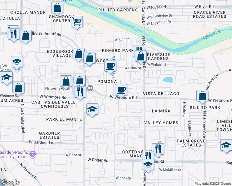 map of restaurants, bars, coffee shops, grocery stores, and more near 4416 North Pomona Avenue in Tucson