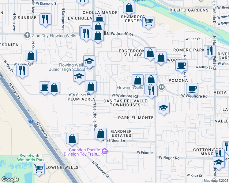 map of restaurants, bars, coffee shops, grocery stores, and more near 1980 West Wetmore Road in Tucson