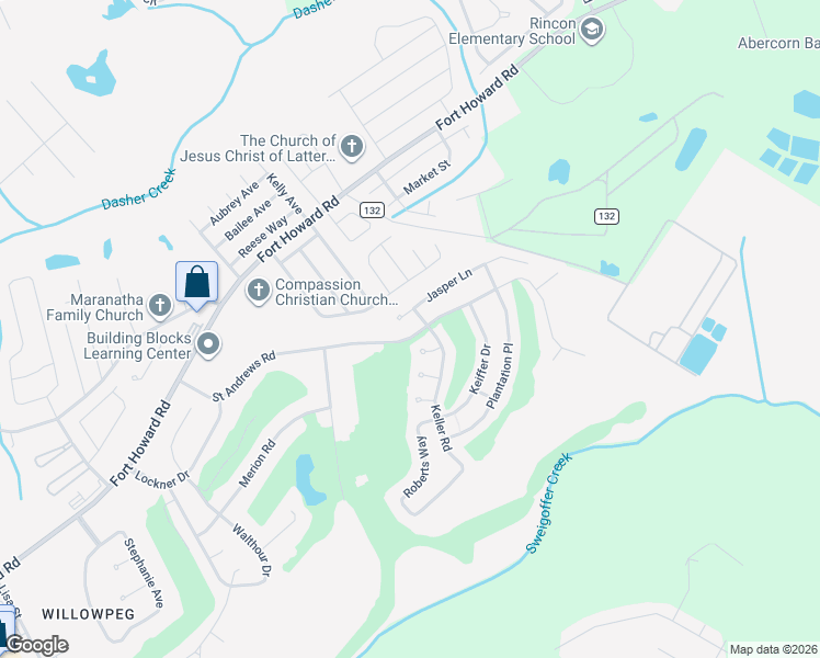 map of restaurants, bars, coffee shops, grocery stores, and more near 217 Saint Andrews Road in Rincon