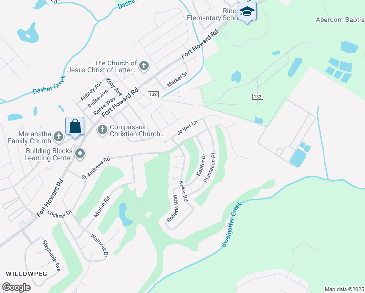 map of restaurants, bars, coffee shops, grocery stores, and more near 300 Saint Andrews Road in Rincon
