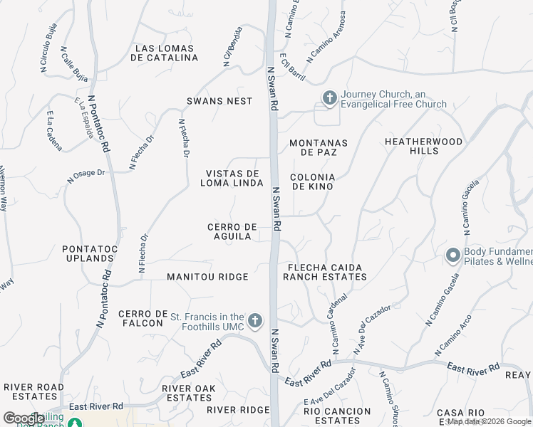 map of restaurants, bars, coffee shops, grocery stores, and more near 4415 North Swan Road in Tucson