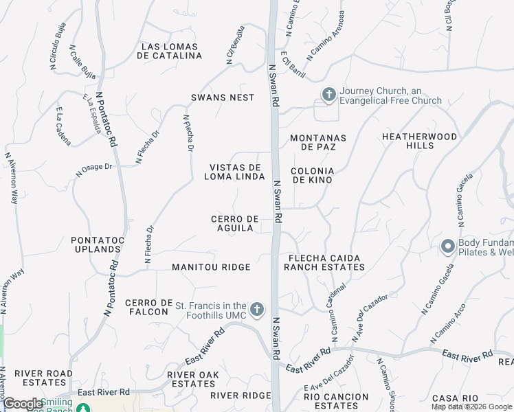 map of restaurants, bars, coffee shops, grocery stores, and more near 4415 North Swan Road in Tucson