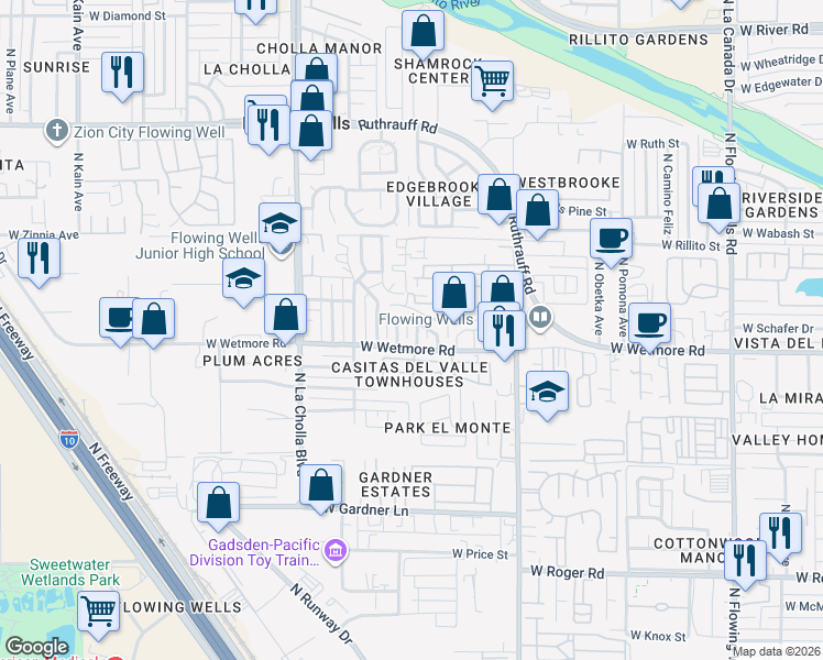 map of restaurants, bars, coffee shops, grocery stores, and more near 4425 North Frey Avenue in Tucson