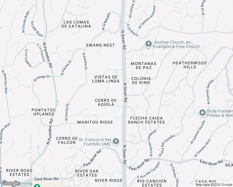 map of restaurants, bars, coffee shops, grocery stores, and more near 4415 North Swan Road in Tucson