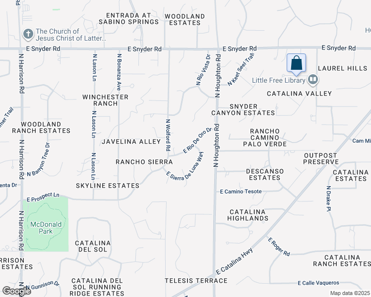 map of restaurants, bars, coffee shops, grocery stores, and more near 10167 East Rio De Oro Drive in Tucson