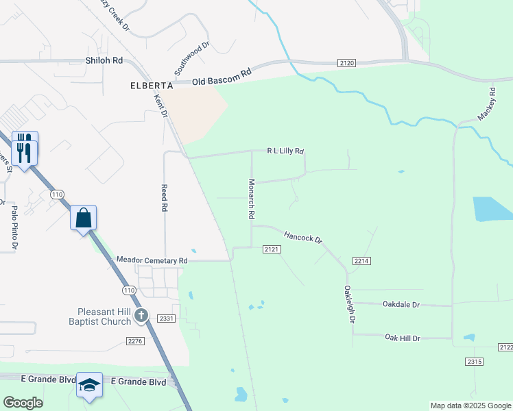 map of restaurants, bars, coffee shops, grocery stores, and more near 13195 Monarch Road in Tyler