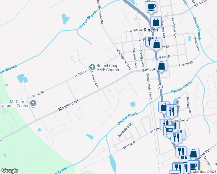 map of restaurants, bars, coffee shops, grocery stores, and more near 519 West 9th Street in Rincon