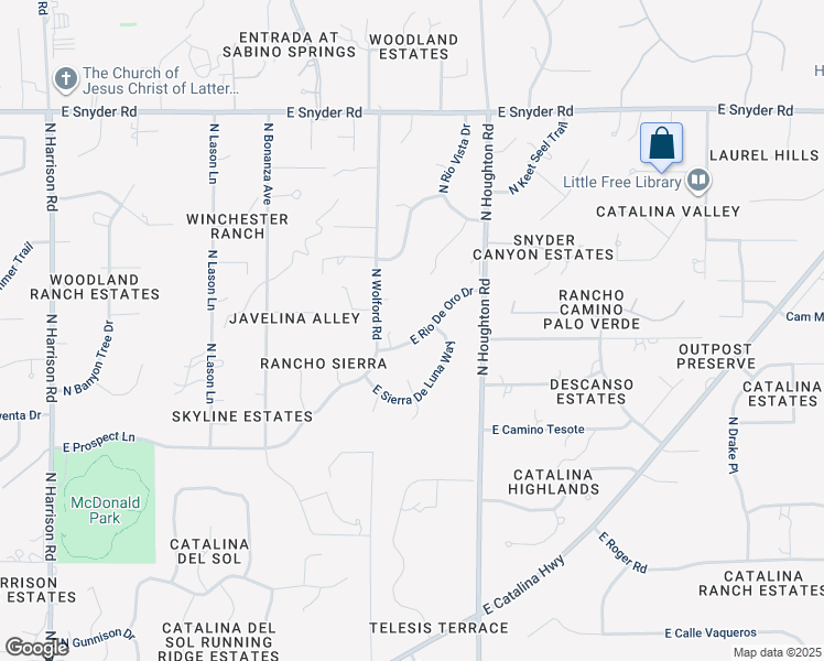 map of restaurants, bars, coffee shops, grocery stores, and more near 10167 East Rio De Oro Drive in Tucson
