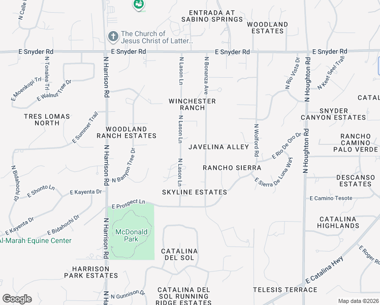 map of restaurants, bars, coffee shops, grocery stores, and more near 4360 N Lason Ln in Tucson