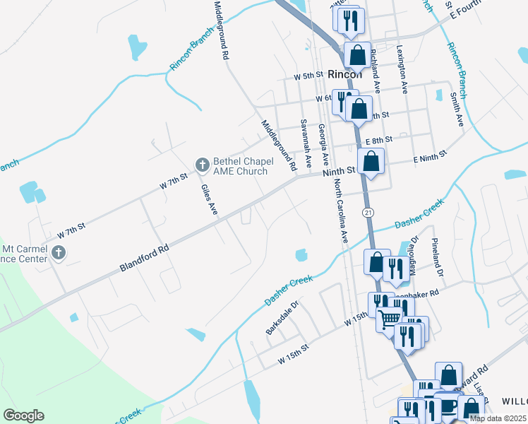 map of restaurants, bars, coffee shops, grocery stores, and more near 508 Mottweiler Street in Rincon