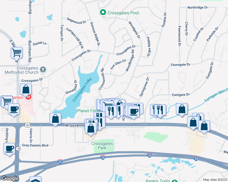 map of restaurants, bars, coffee shops, grocery stores, and more near 15 Thornhill Cove in Brandon