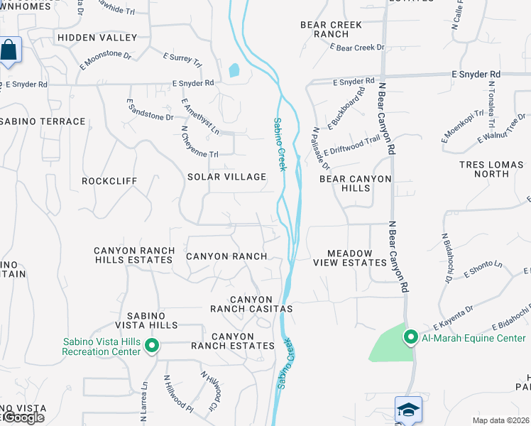 map of restaurants, bars, coffee shops, grocery stores, and more near 8665 East Rockcliff Road in Tucson