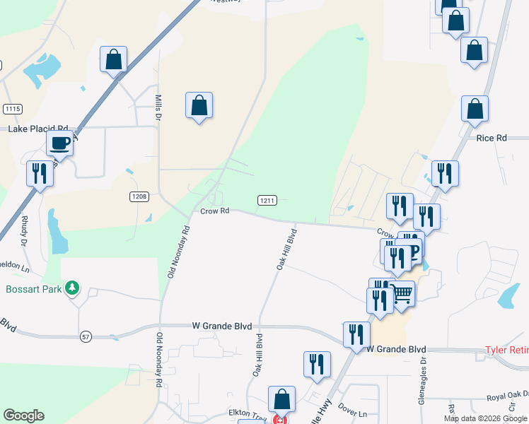 map of restaurants, bars, coffee shops, grocery stores, and more near 2600-2780 County Road 159 in Tyler