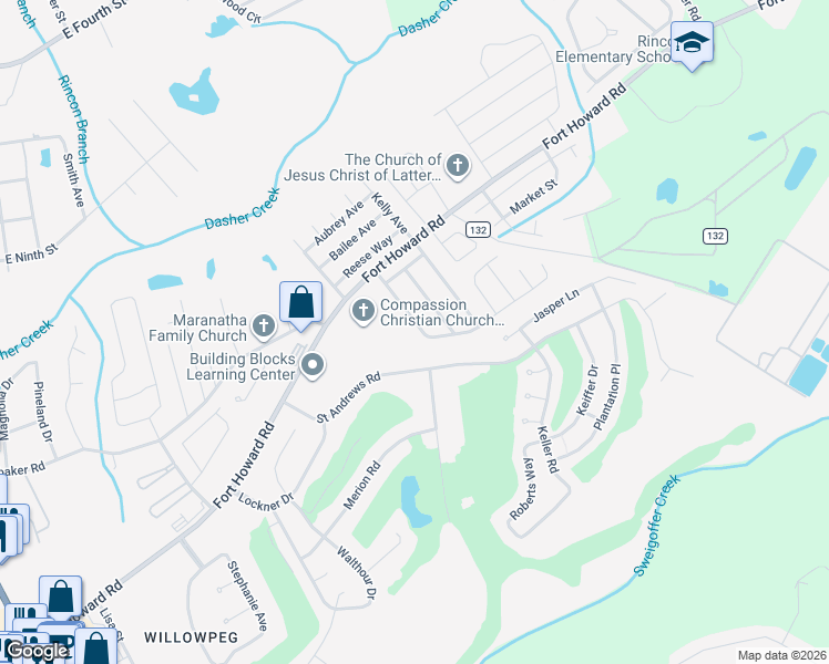 map of restaurants, bars, coffee shops, grocery stores, and more near 118 Saint Andrews Road in Rincon