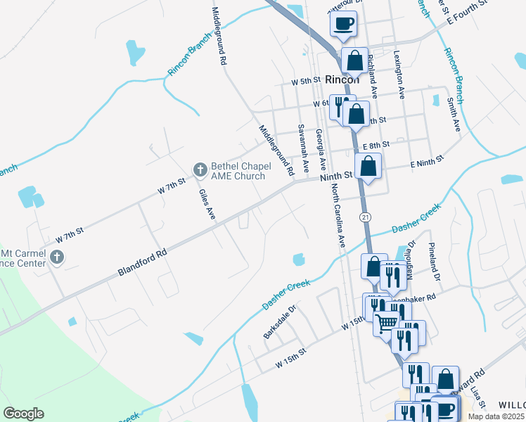 map of restaurants, bars, coffee shops, grocery stores, and more near 508 Mottweiler Street in Rincon