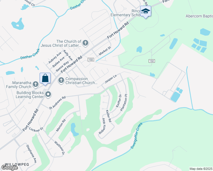 map of restaurants, bars, coffee shops, grocery stores, and more near 300 Saint Andrews Road in Rincon