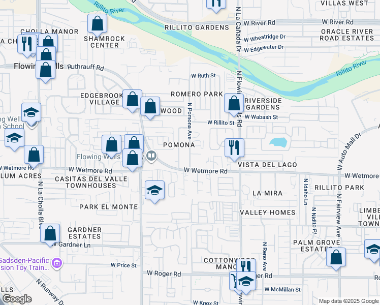 map of restaurants, bars, coffee shops, grocery stores, and more near 4430 North Obetka Avenue in Tucson