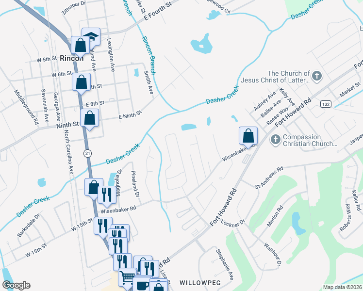 map of restaurants, bars, coffee shops, grocery stores, and more near 212 Oxford Circle in Rincon