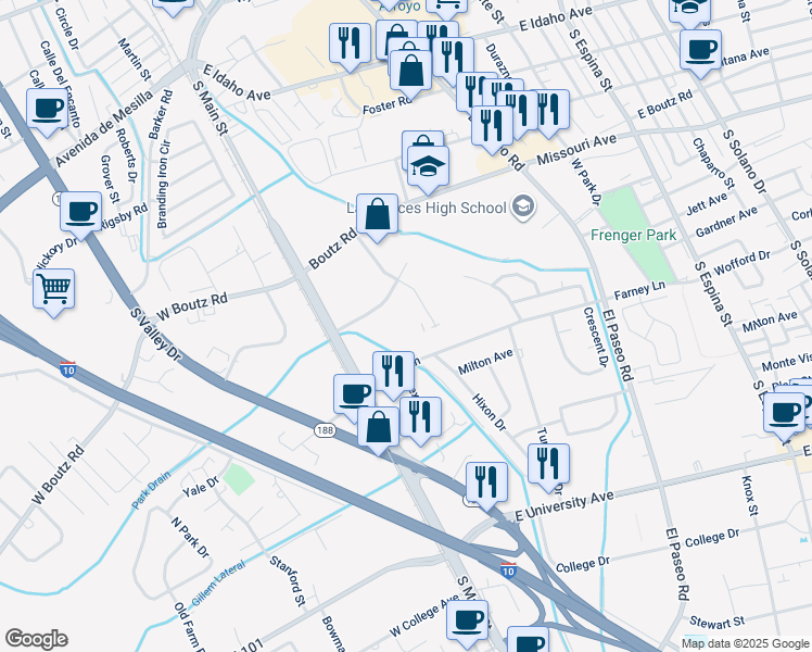 map of restaurants, bars, coffee shops, grocery stores, and more near 1901 Calle De Ninos in Las Cruces
