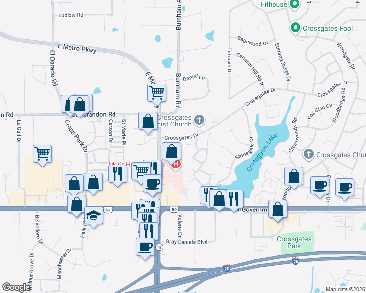 map of restaurants, bars, coffee shops, grocery stores, and more near 330 Wild Cedar Place in Brandon