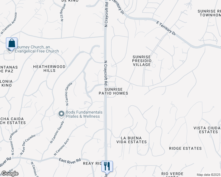 map of restaurants, bars, coffee shops, grocery stores, and more near 4502 North Circulo De Kaiots in Tucson