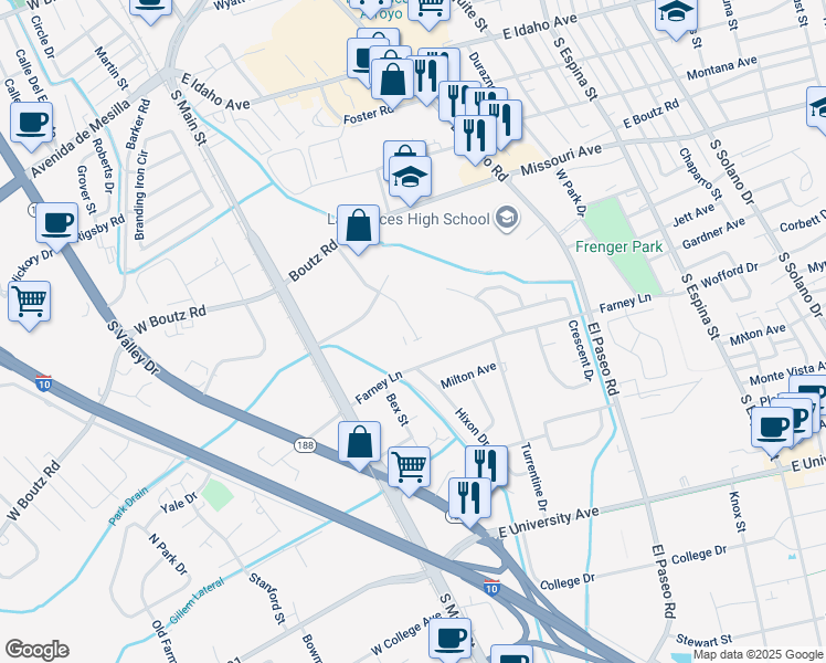 map of restaurants, bars, coffee shops, grocery stores, and more near 1901 Calle De Ninos in Las Cruces
