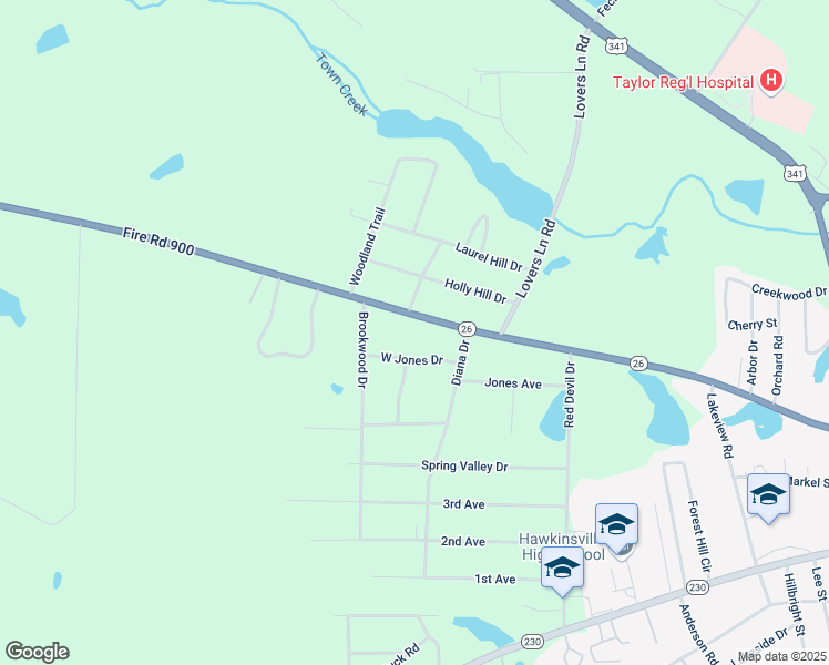 map of restaurants, bars, coffee shops, grocery stores, and more near 461 Fire Road 900 in Hawkinsville