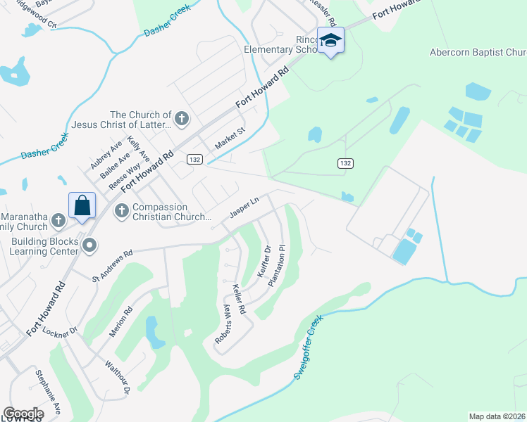 map of restaurants, bars, coffee shops, grocery stores, and more near 202 Millen Drive in Rincon