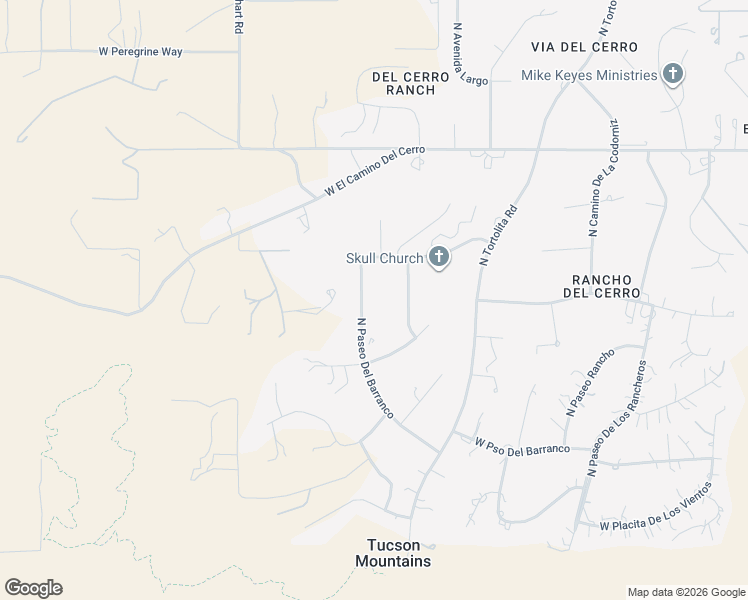 map of restaurants, bars, coffee shops, grocery stores, and more near 4490 North Paseo Del Barranco in Tucson