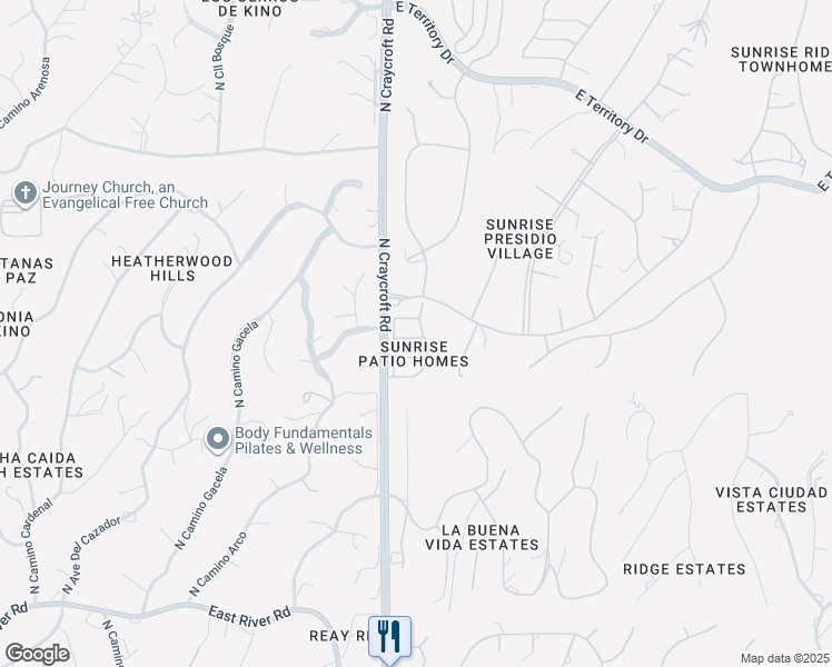 map of restaurants, bars, coffee shops, grocery stores, and more near 4502 North Circulo De Kaiots in Tucson