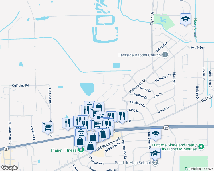 map of restaurants, bars, coffee shops, grocery stores, and more near 3109 Harle Street in Pearl