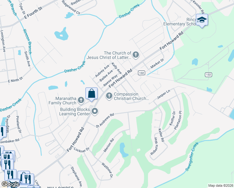 map of restaurants, bars, coffee shops, grocery stores, and more near 104 Stonewalk Drive in Rincon