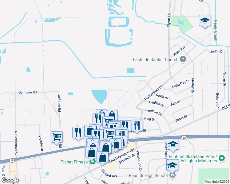 map of restaurants, bars, coffee shops, grocery stores, and more near 3109 Harle Street in Pearl