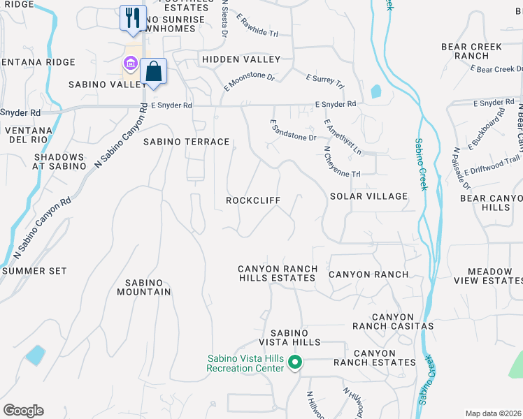 map of restaurants, bars, coffee shops, grocery stores, and more near 4505 North Buckskin Way in Tucson