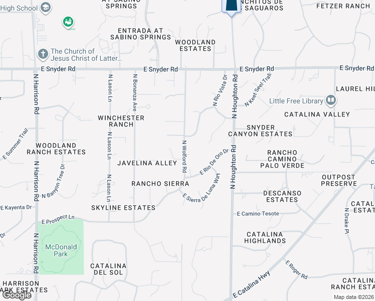 map of restaurants, bars, coffee shops, grocery stores, and more near 10101 East Prospect Heights Place in Tucson